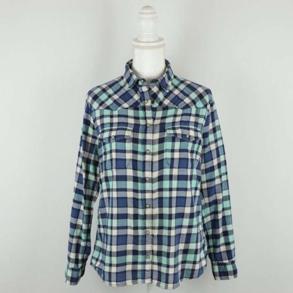 Jachs Girlfriend Bea Women's Medium Blue White Plaid Lightweight Flannel Shirt